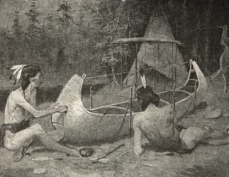 Thus the Birch Canoe Was Built... In the Bosom of the Forest, from The Song of Hiawatha by Henry Wadsworth Longfellow, Published by George G. Harrap and Company Ltd., 1911